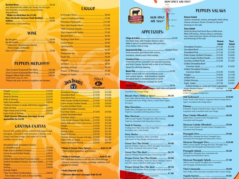 Peppers Cantina Menu