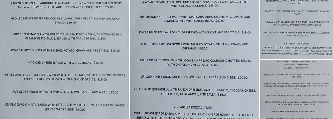 5 Olde Tavern & Grille Menu