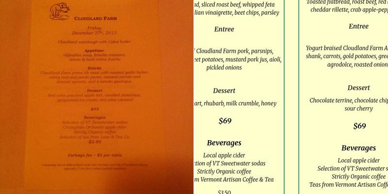 Cloudland Farm Menu