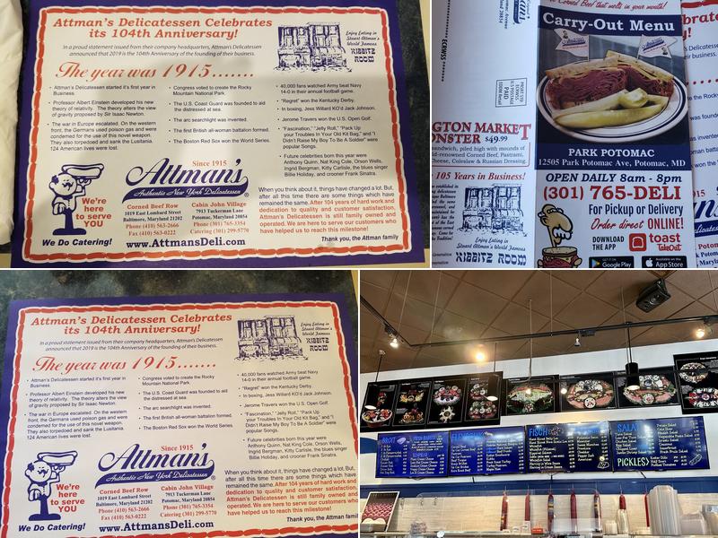 Attman's Potomac Deli Menu