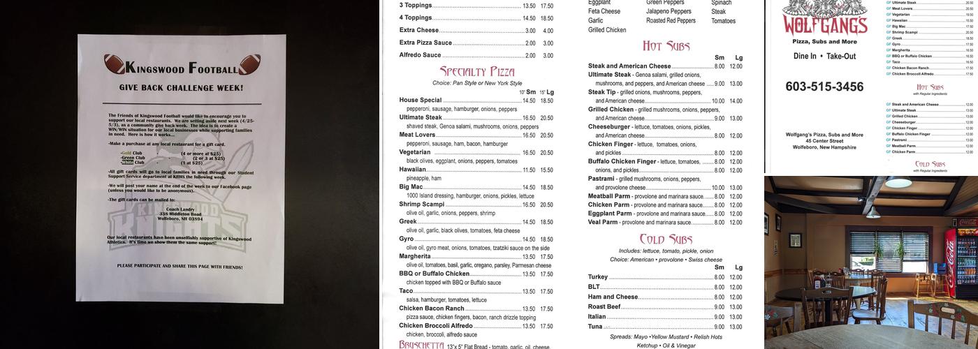 Wolfgang's Pizza Subs & More Menu