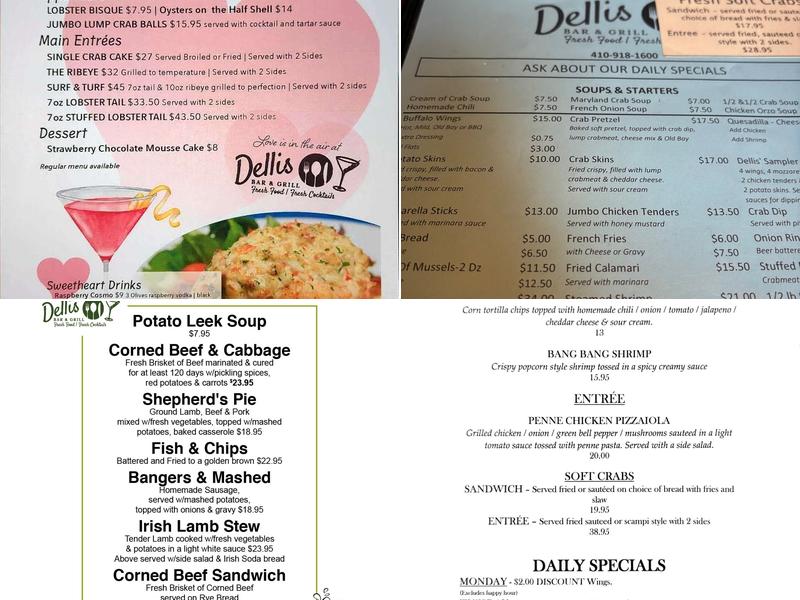 Dellis' Restaurant Bar & Grill Menu