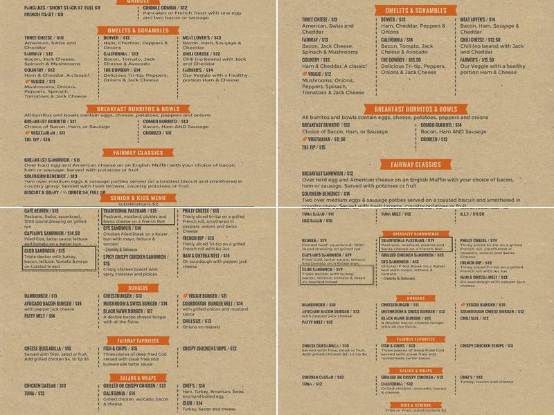 Fairway Cafe Menu