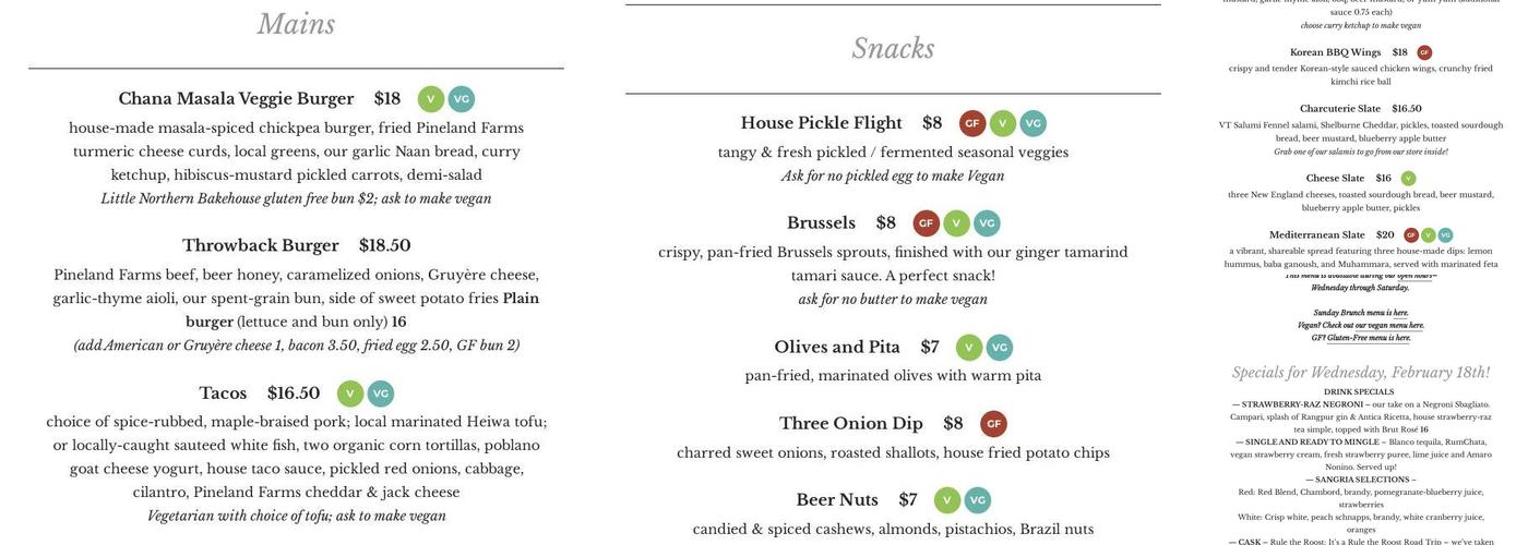 Throwback Brewery Menu