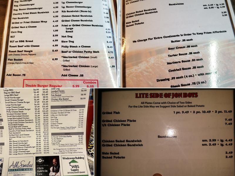 Jon Boy's Smoke House Menu