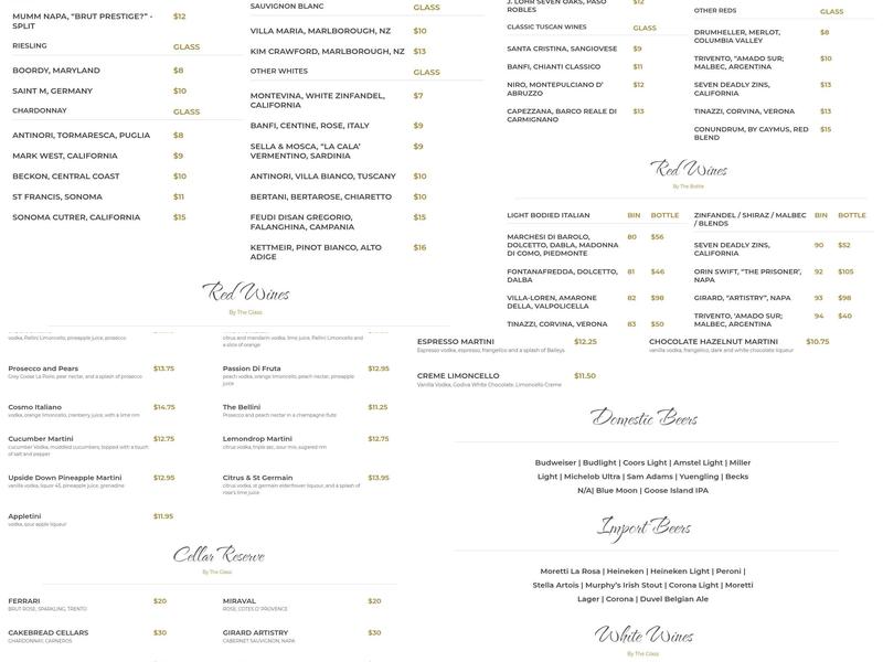 Carpaccio Italian Kitchen & Wine Bar Menu