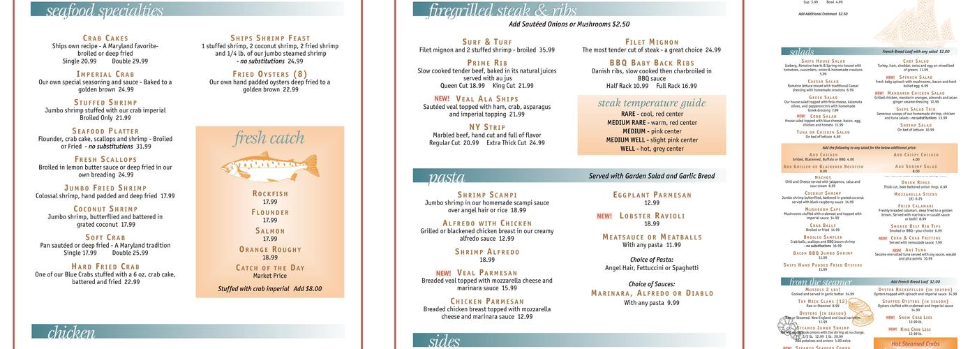 Ships Cafe Restaurant and Crab House Menu