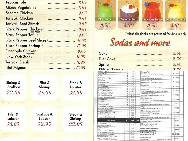 Tokyo House Japanese Restaurant Menu