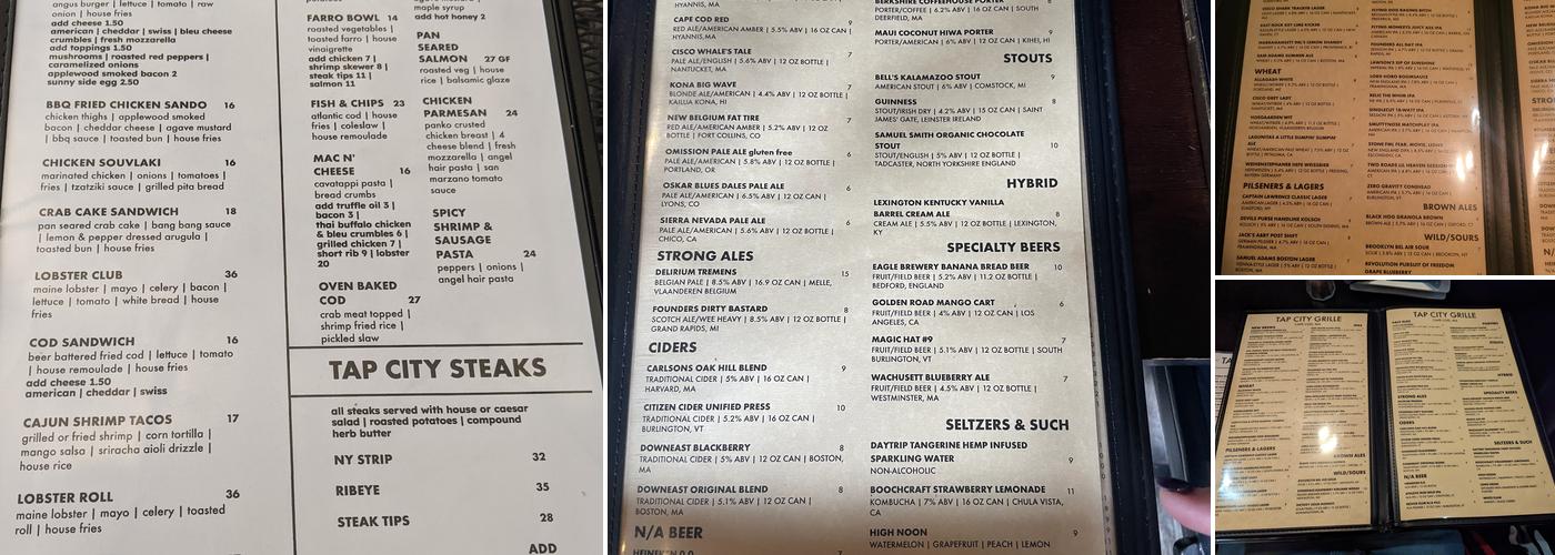 Tap City Grille Menu