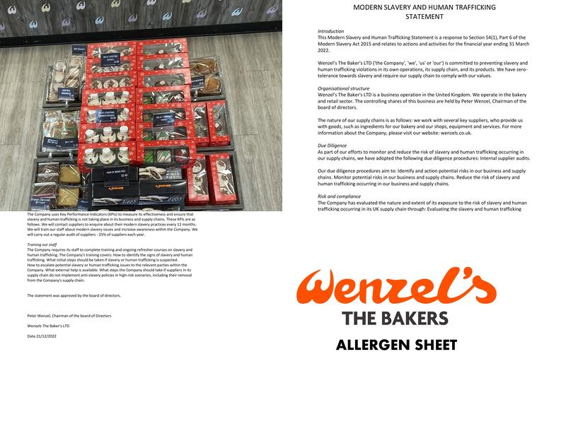 Wenzel's the Bakers Menu