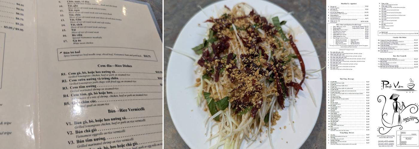 Pho Van Menu