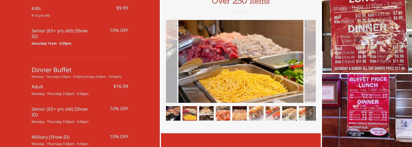 Hibachi Sushi Supreme Buffet Menu