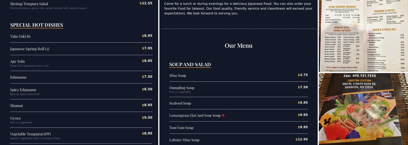 Otani Japanese Cuisine Menu