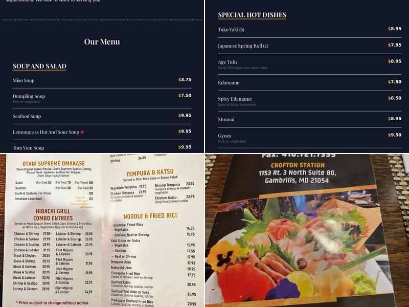 Otani Japanese Cuisine Menu