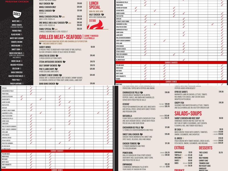 Sardi's Pollo A La Brasa - Gaithersburg Menu