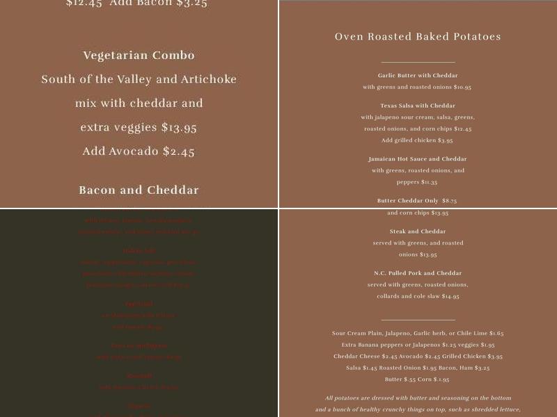Potato Valley Café Menu