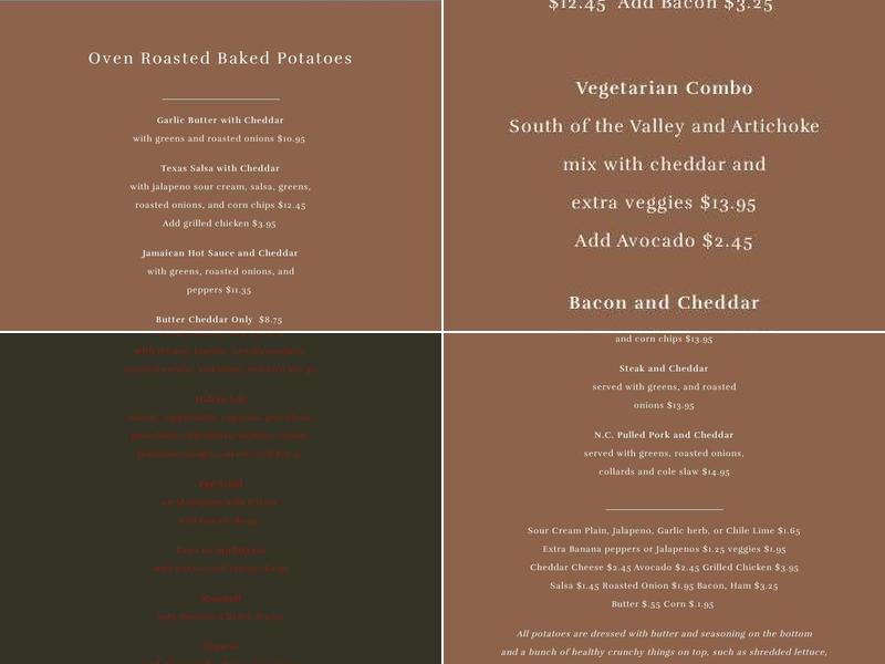 Potato Valley Café Menu