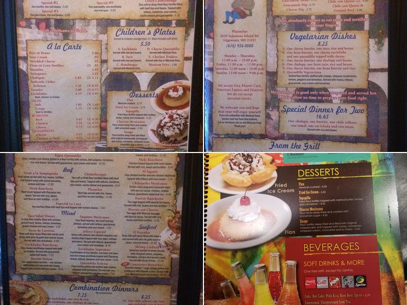 Plazuelas Menu