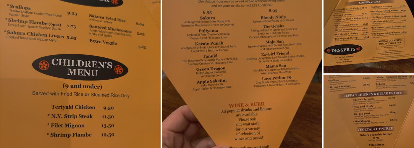 Sakura Japanese Steak, Seafood House & Sushi Bar Menu