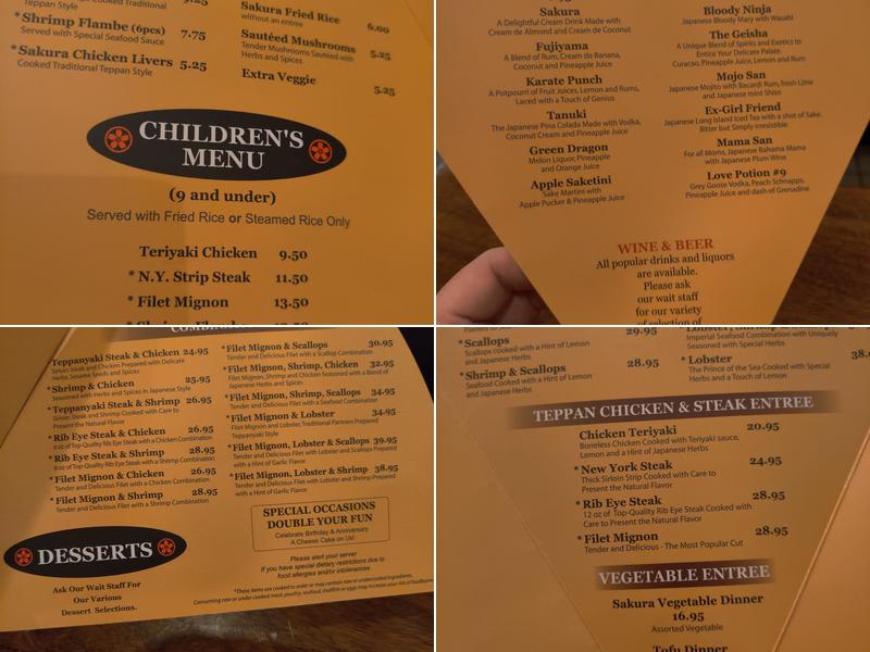 Sakura Japanese Steak, Seafood House & Sushi Bar Menu
