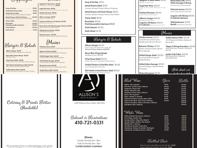 Allison's Restaurant Menu