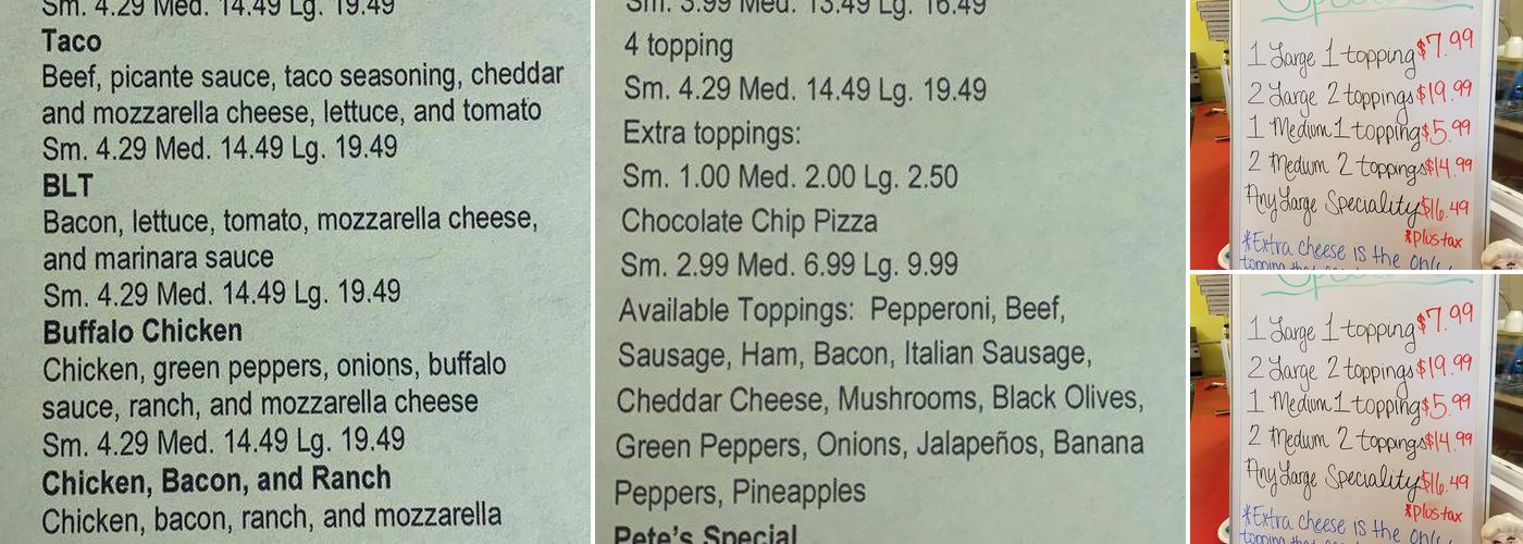 Pizza Pete's Menu