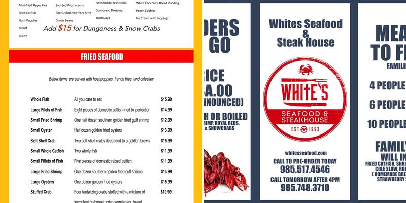 White's Seafood Menu