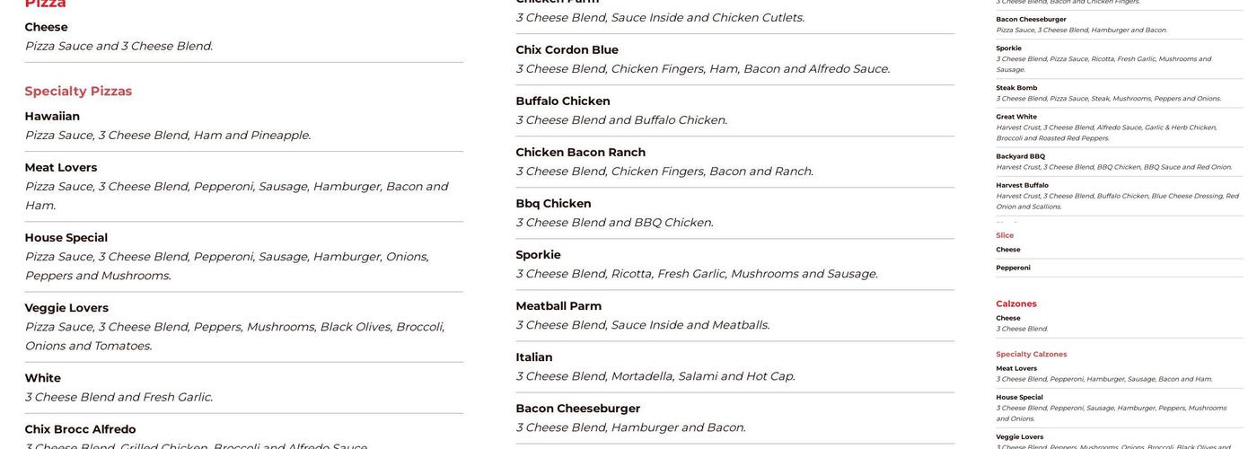 Bruchetti's Pizzeria Menu