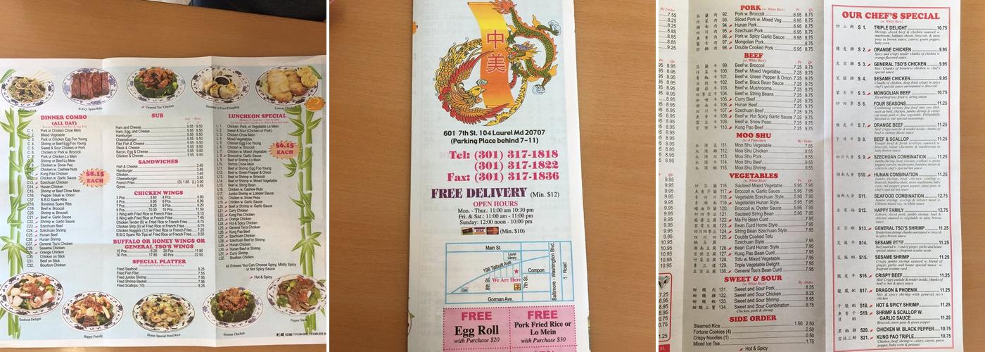 China American Inn Menu