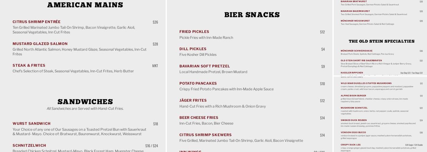 Old Stein Inn Menu