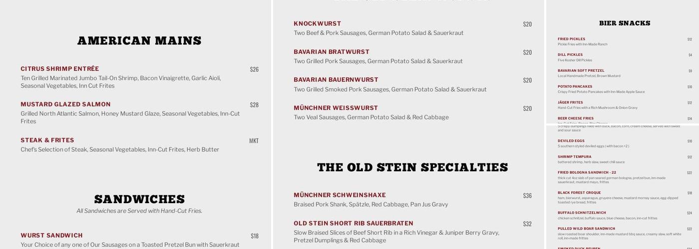 Old Stein Inn Menu