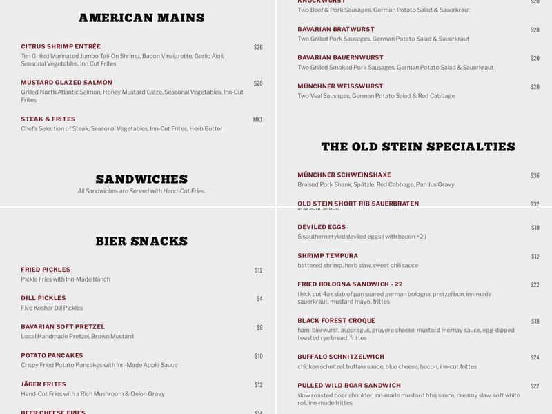 Old Stein Inn Menu