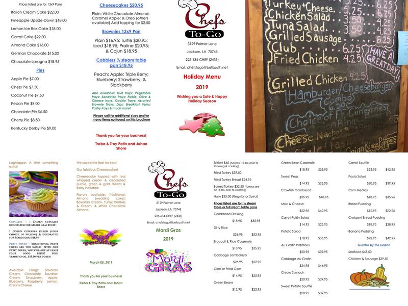 Chef's To Go Menu
