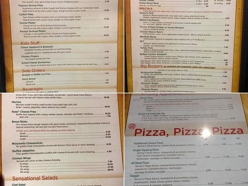 Sonny's Pizza Menu
