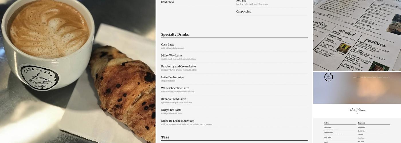 Casa Java Café Menu