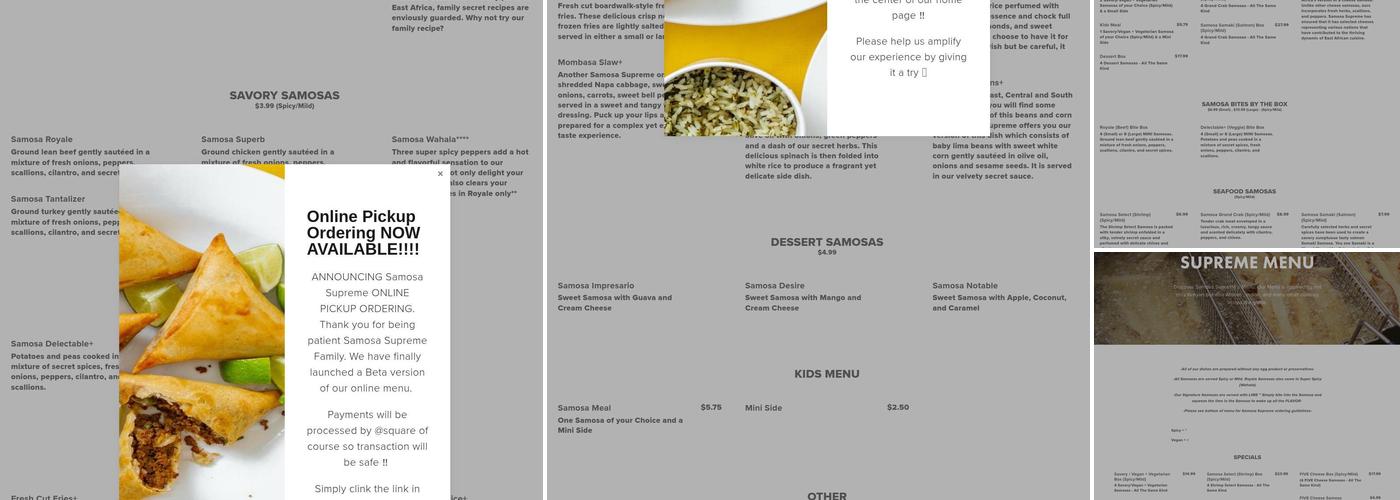 Samosa Supreme Menu