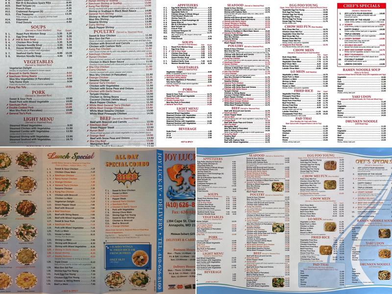Joy Luck IV Delivery Inc Menu