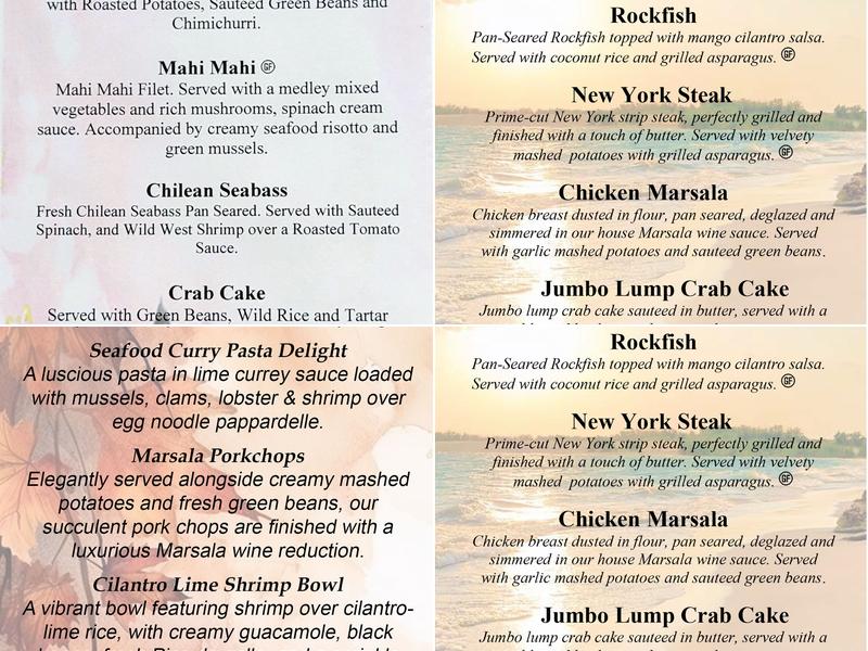 Yellowfin Steak & Fish House, Edgewater Maryland Menu