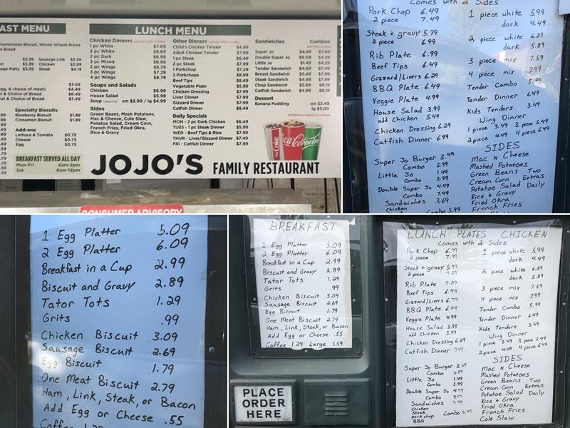 Jojo's Family Restaurant Menu