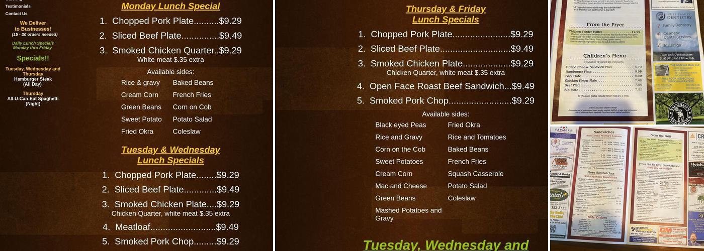Pit Stop Bar-B-Q Menu