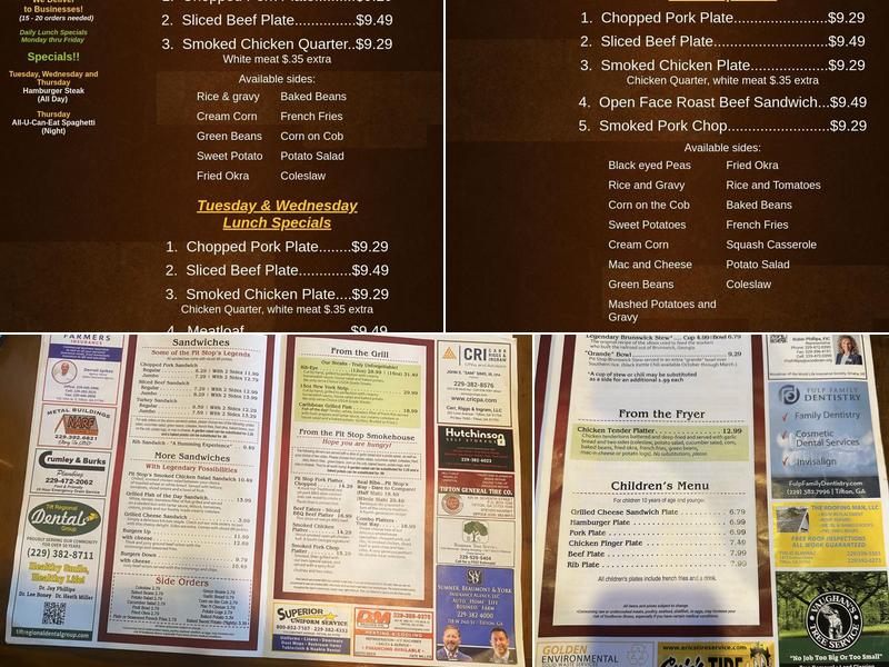 Pit Stop Bar-B-Q Menu
