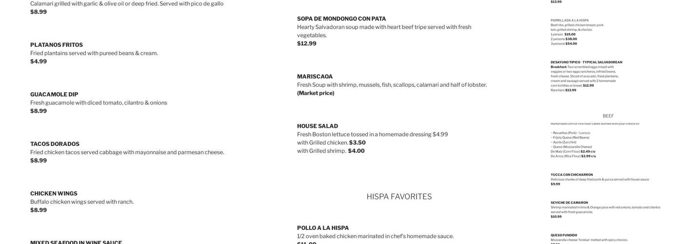 Hispa Restaurant Menu