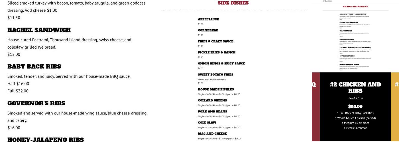 Chad's BBQ Menu