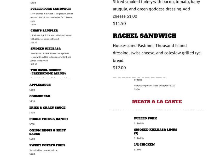 Chad's BBQ Menu