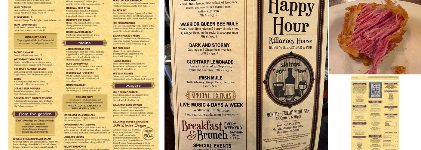 Killarney House Menu