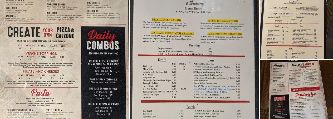 Amici Madison Menu