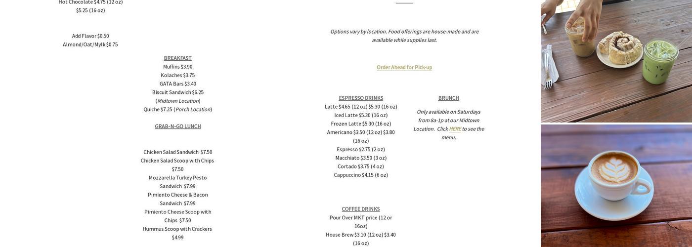 Three Tree Coffee Roasters Menu