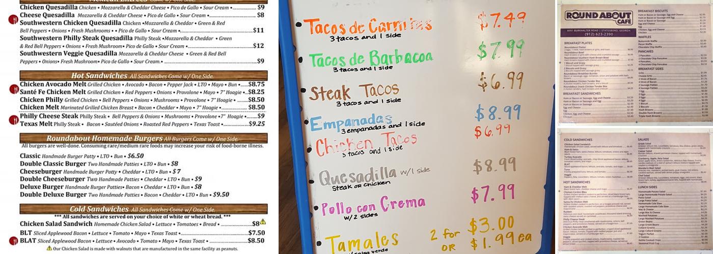 Roundabout Cafe Menu