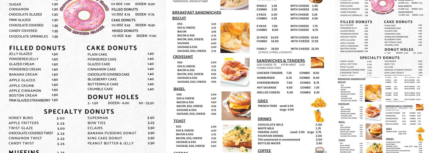Sweet Things Donuts and Grill Menu