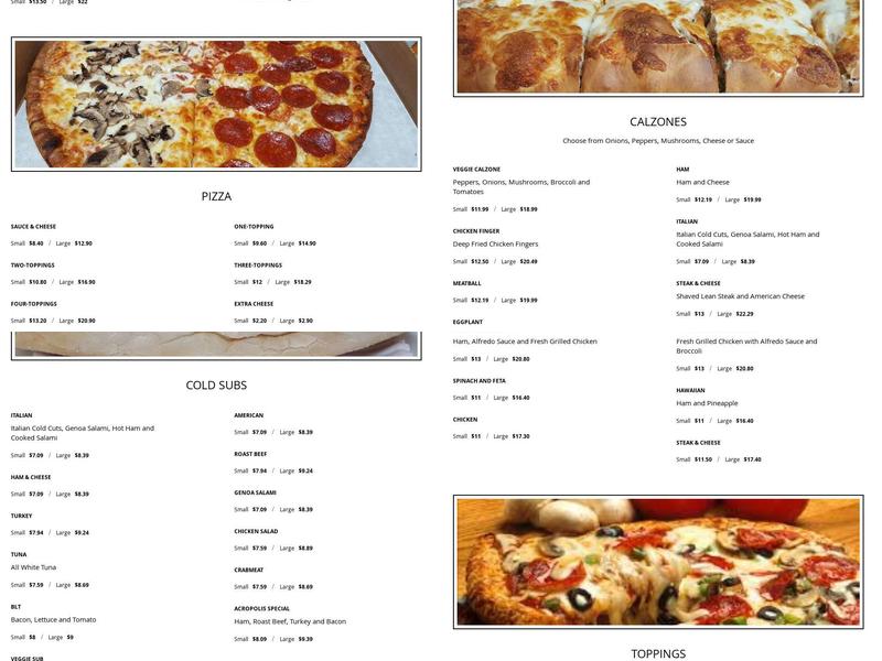 Acropolis Pizza Menu